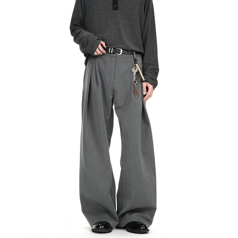 nologo official老钱风廓形A字打褶弯刀西裤男女宽松直筒阔腿裤子