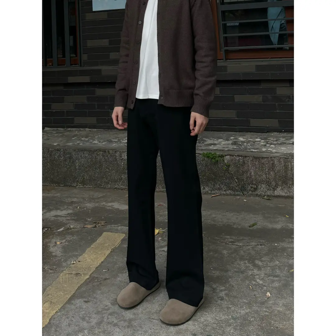 nologo official黑色微喇西装裤男生潮流设计感直筒休闲长裤春夏