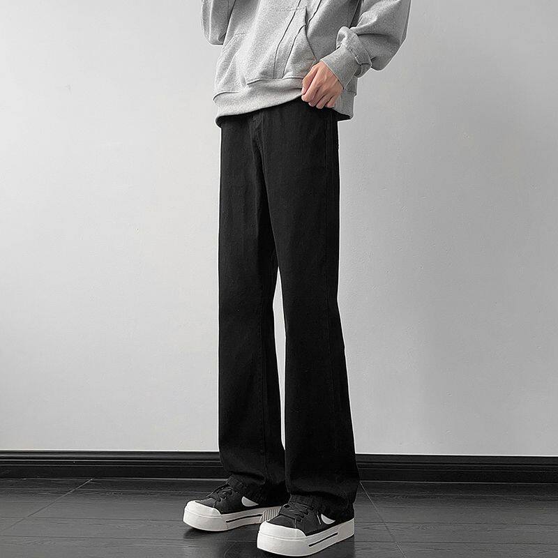 nologo official黑色微喇牛仔裤男生修身显瘦直筒休闲长裤子春夏