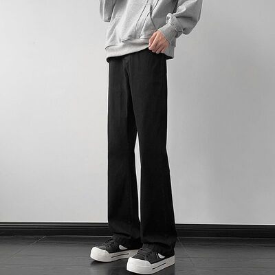 黑色微喇牛仔裤男生修身显瘦休闲