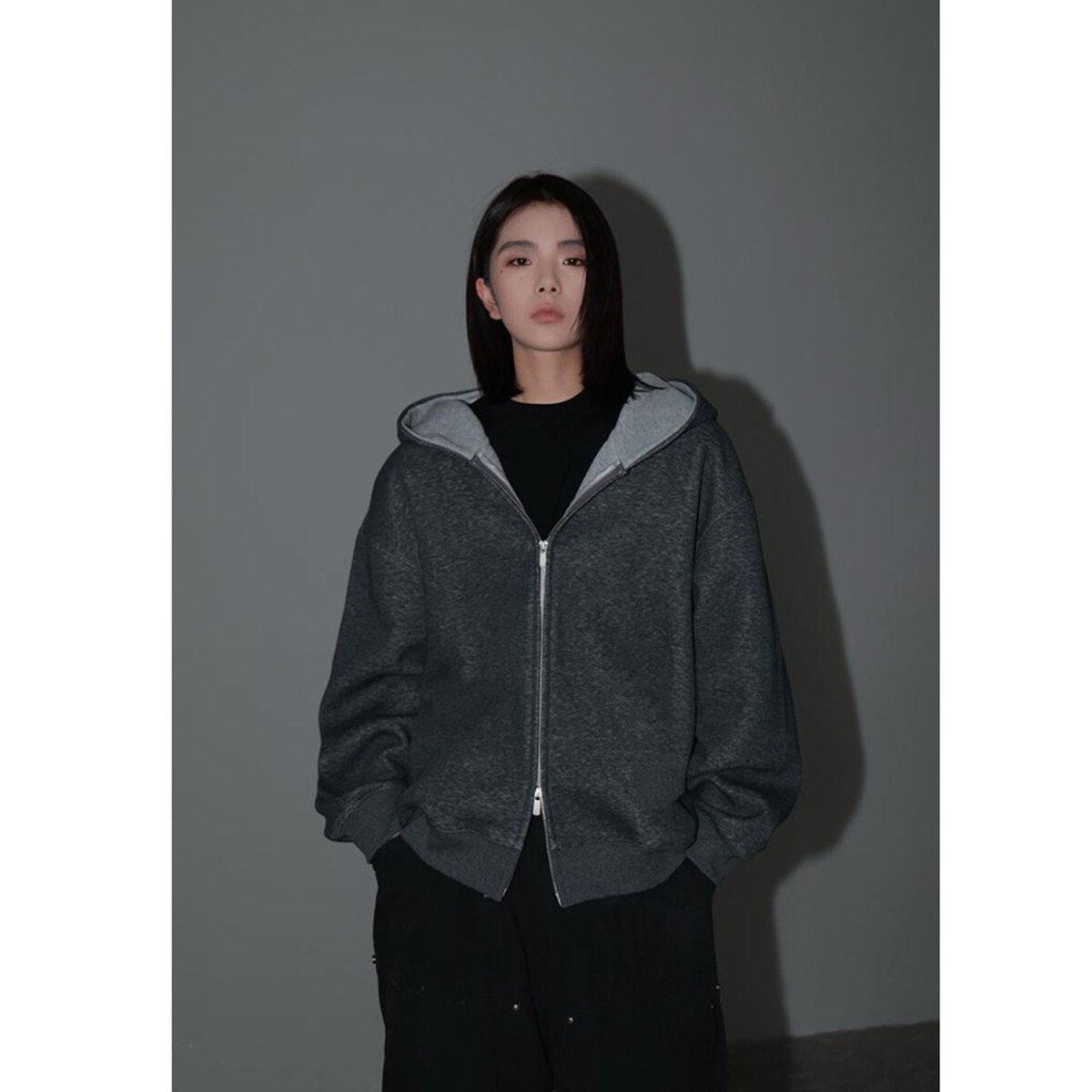 nologo official重磅拼色开衫卫衣男女情侣宽松休闲拉链连帽外套