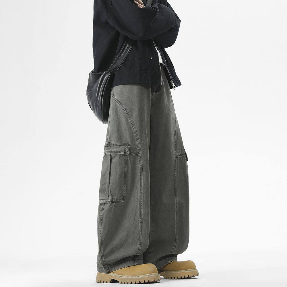 nologo official美式高街弯刀牛仔裤男生春夏宽松直筒工装阔腿裤