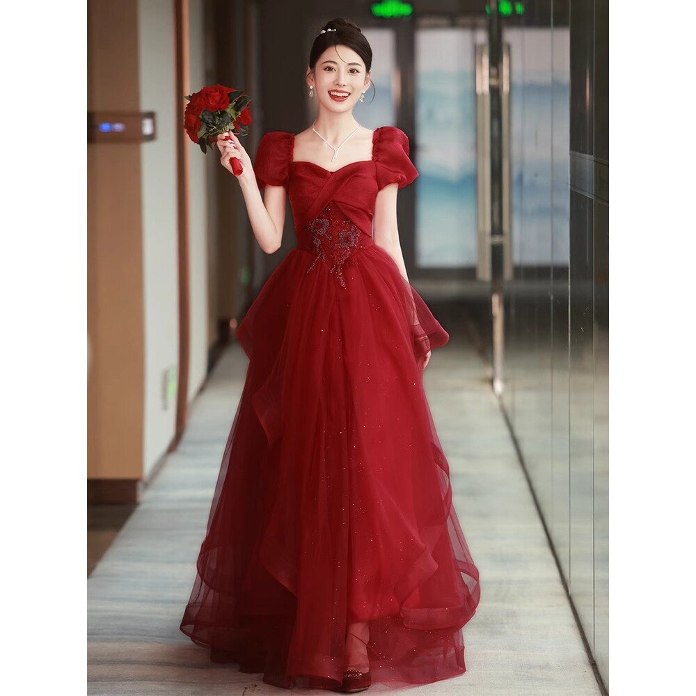 2026新款敬酒服新娘红色夏天订婚晚礼服裙女夏结婚高级感纱裙夏季图片