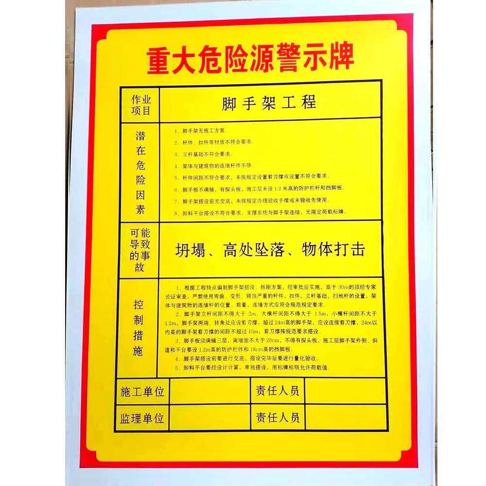 PVC标牌脚手架楼层牌施工工地重大危险源警示牌标识牌防水防晒