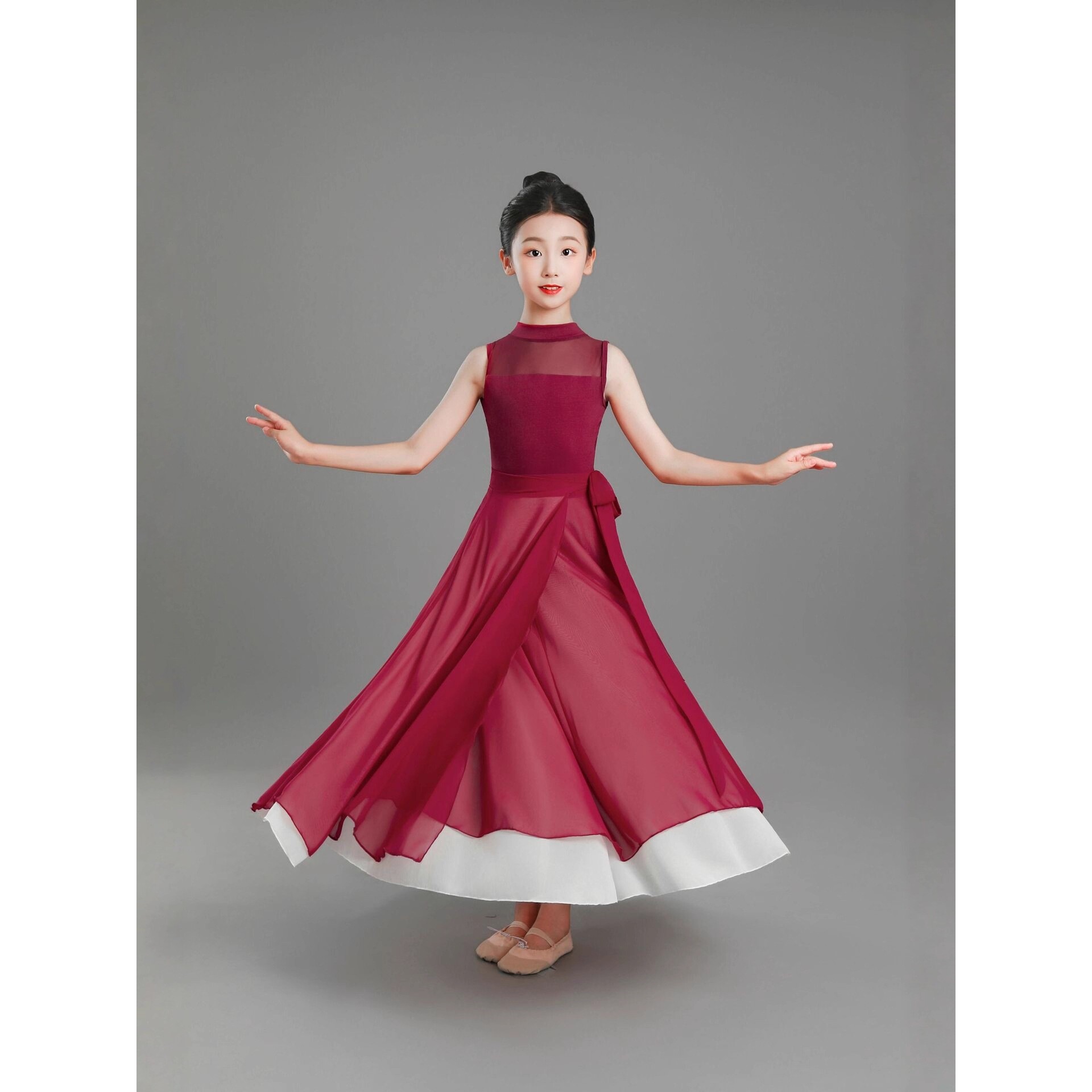 2026新款儿童古典舞蹈服光亮芷潼同款演出服双层大摆裙女童现代舞 - 实物图