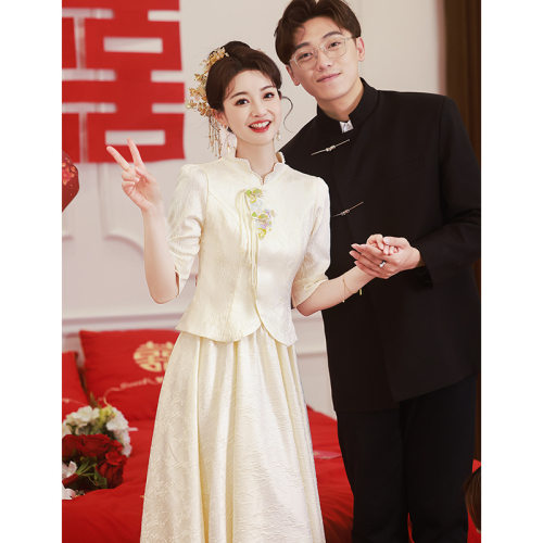 2026新款（清货）新中式旗袍敬酒服新娘香槟色小个子订婚结婚礼服