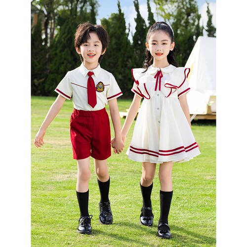 2026新款儿童夏季短袖白衬衫裙班服套装小学生英伦风校服幼儿园园