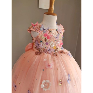 2026新款Girldress儿童礼服手工花朵欧美公主裙女宝宝周