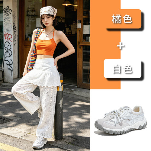 2026新款吸膜底真皮德训鞋女款夏季增高透气运动鞋百搭休闲老爹鞋