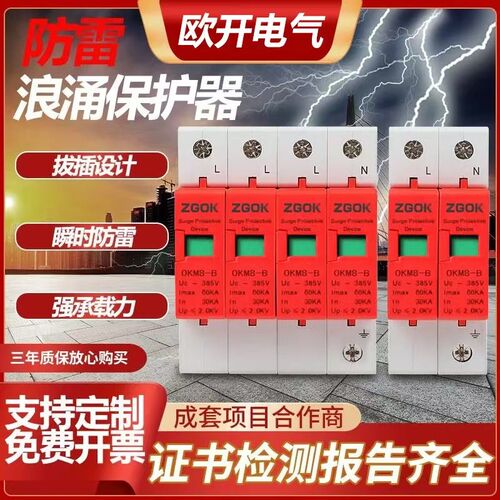 欧开电气浪涌保护器二级单相光伏2P家用电源防雷器三相4P避雷电涌