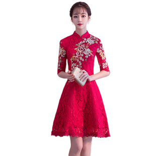 2026新款中式敬酒服新娘旗袍女短款夏季红色结婚礼服裙中袖中国风