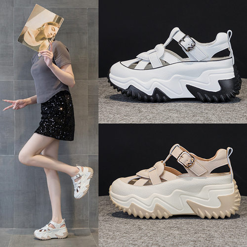 2026新款8806内增高7CM真皮老爹鞋女夏季百搭韩版厚底松糕