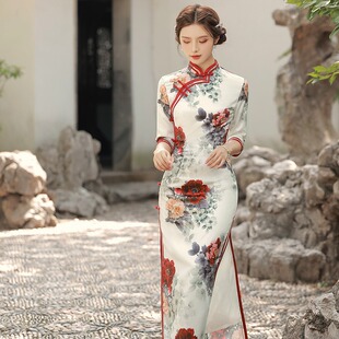 2026新款改良版旗袍秋季女七分袖端庄气质军阀太太连衣裙长款