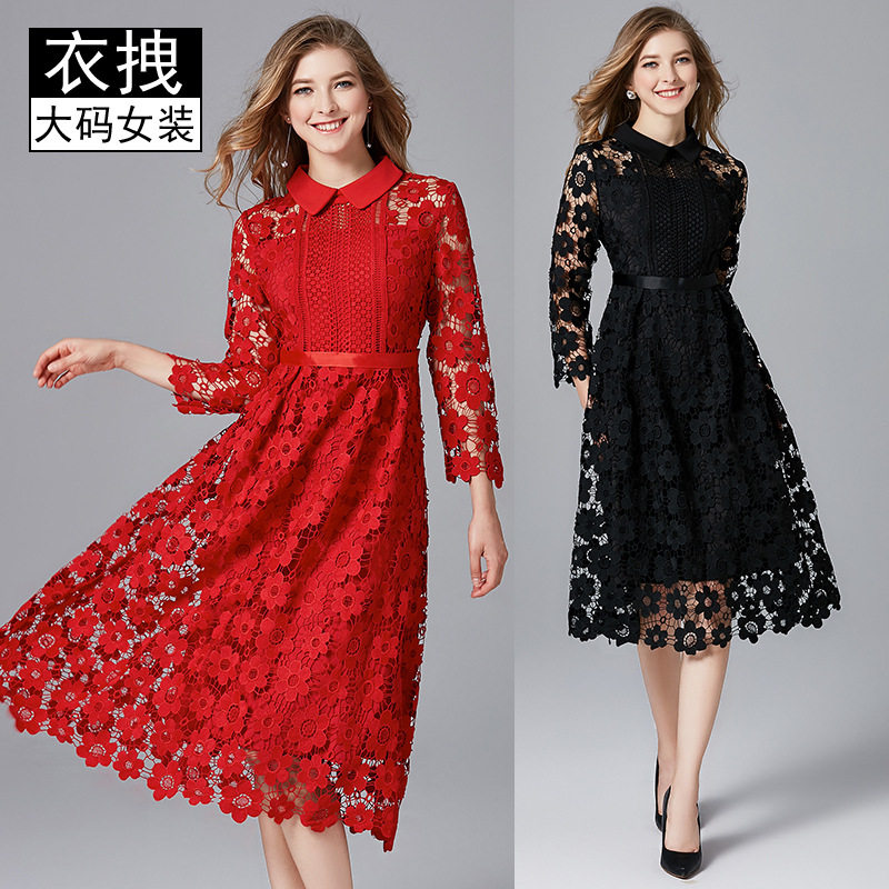 2026新款大码红裙子欧美秋春连衣裙