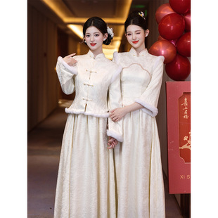 2026新款香槟色伴娘服中式年会感婚礼姐妹团礼服裙国风旗袍两件套