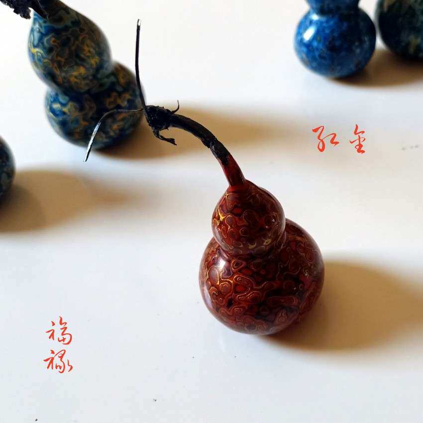 手工大漆犀皮葫芦 国漆犀皮工艺品摆挂件 非遗漆器金漆带龙头葫芦
