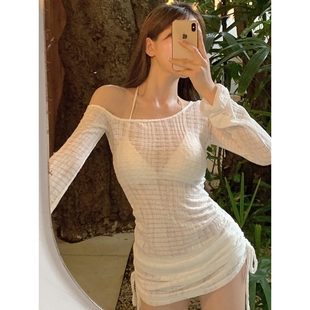2026新款纯欲辣妹三件套分体泳衣女抽绳遮肚显瘦长袖高级感罩衫高
