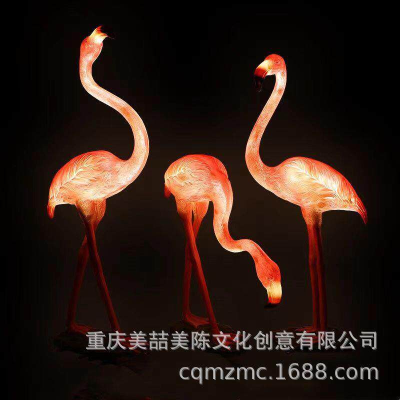 大型户外玻璃钢雕塑定 制景观灯发光仿真火烈鸟造型灯公园草坪灯