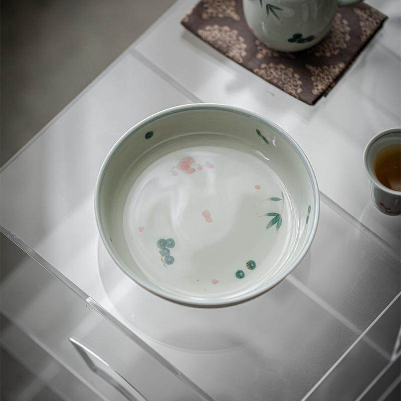 弥言釉下彩手绘干泡壶承茶托秘青陶瓷小茶台茶盘茶点盘茶道配件