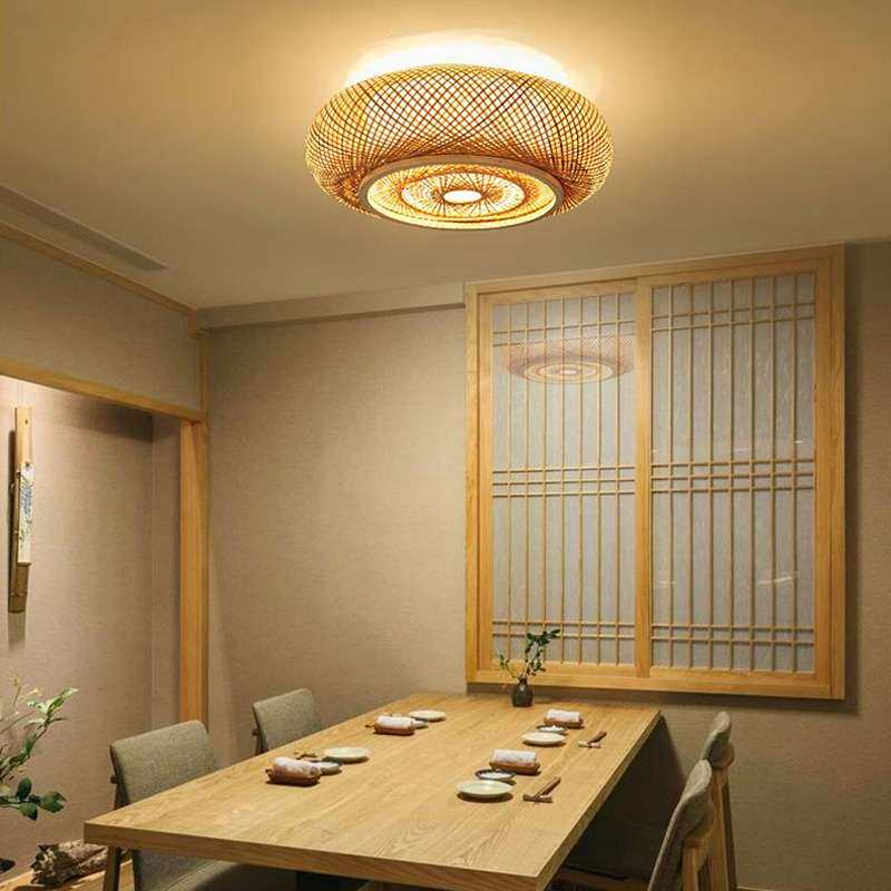 新中式卧室竹编灯具客厅餐厅儿童房茶室玄关走廊过道竹艺吸顶灯
