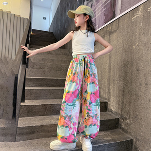 2026新款女童夏季套装中大儿童懒惰风印花防蚊裤阔腿裤背心两件套