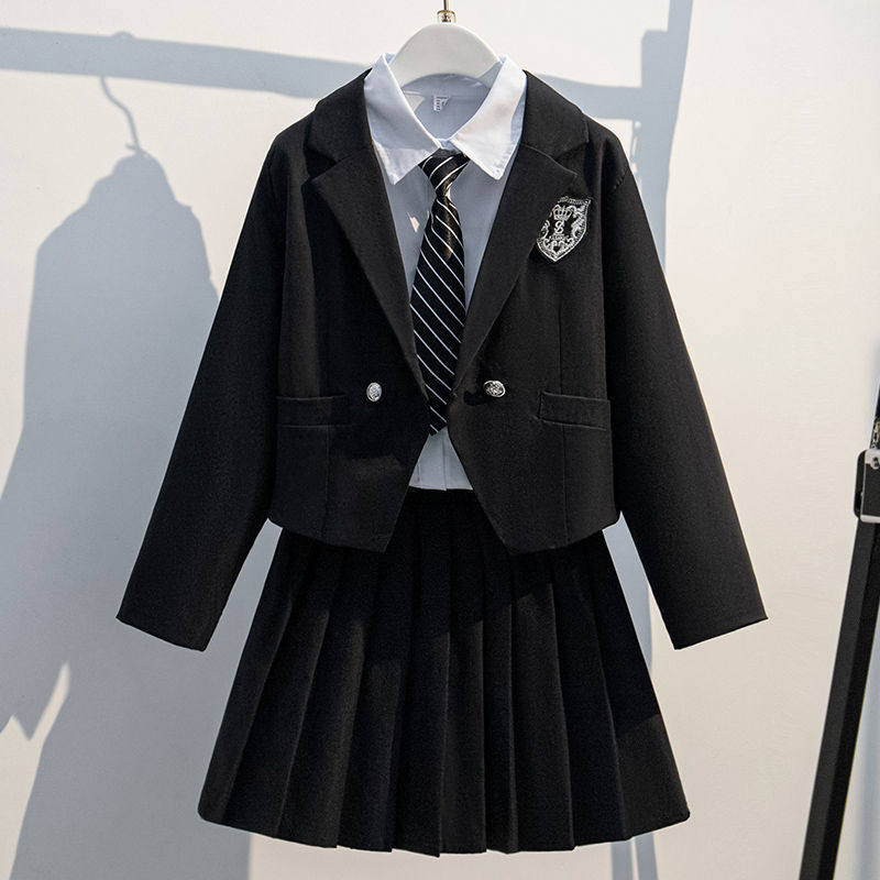 2026新款女童装套装学生校服时髦中大童洋气春秋季学院风西装黑色