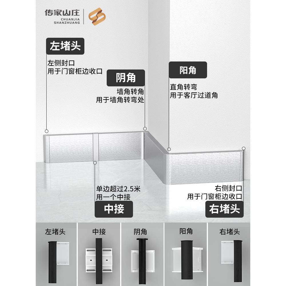铝合金踢脚线金属拉丝免开槽4/5/6-8-10cm角线复合地板贴脚线工装
