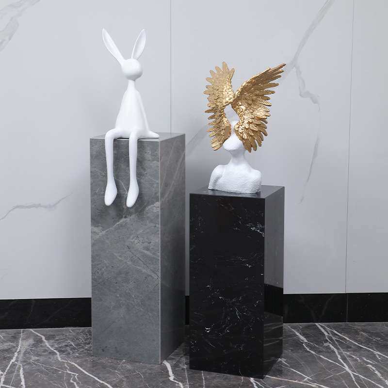 落地摆台酒店轻奢客厅玄关雕塑展示台电视柜旁大理石展示柜装饰品