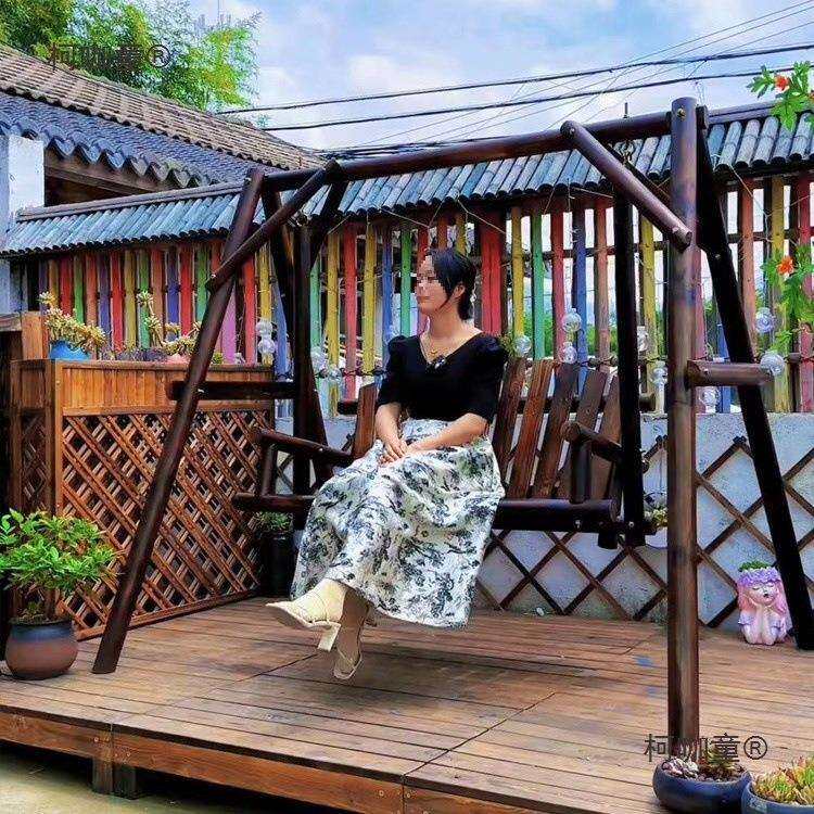 秋千炭化防腐木户外庭院双人金典原木大秋千室内吊椅室外花麦太保
