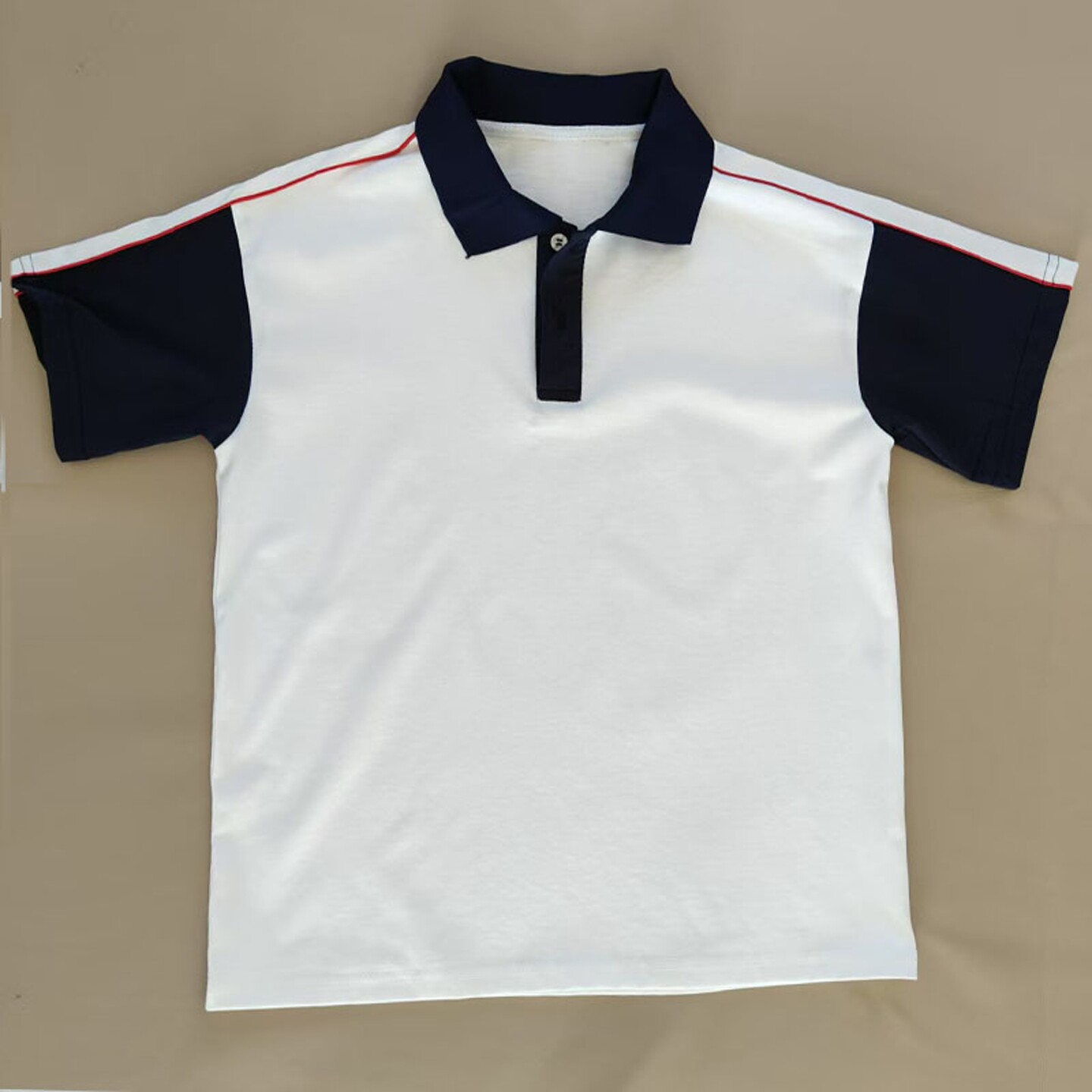 夏季白色校服短袖藏蓝袖上大红条男女通用班服POLO衫T恤棉质上衣