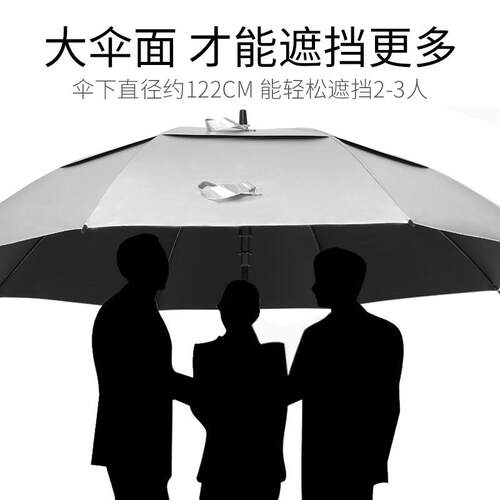27寸钛银直柄伞假双层大号8骨酒店直杆伞百搭抗暴风晴雨伞