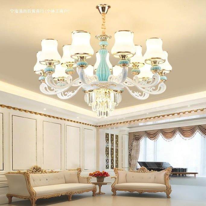 欧式客厅吊灯现代简约餐厅卧室大气水晶灯具套餐吸吊两用客厅吊灯