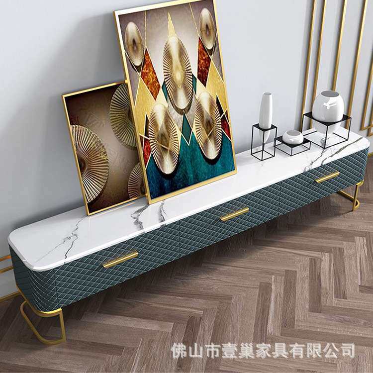 壹巢轻奢大理石茶几电视柜组合现代简约小户型扪皮茶几电视柜角几