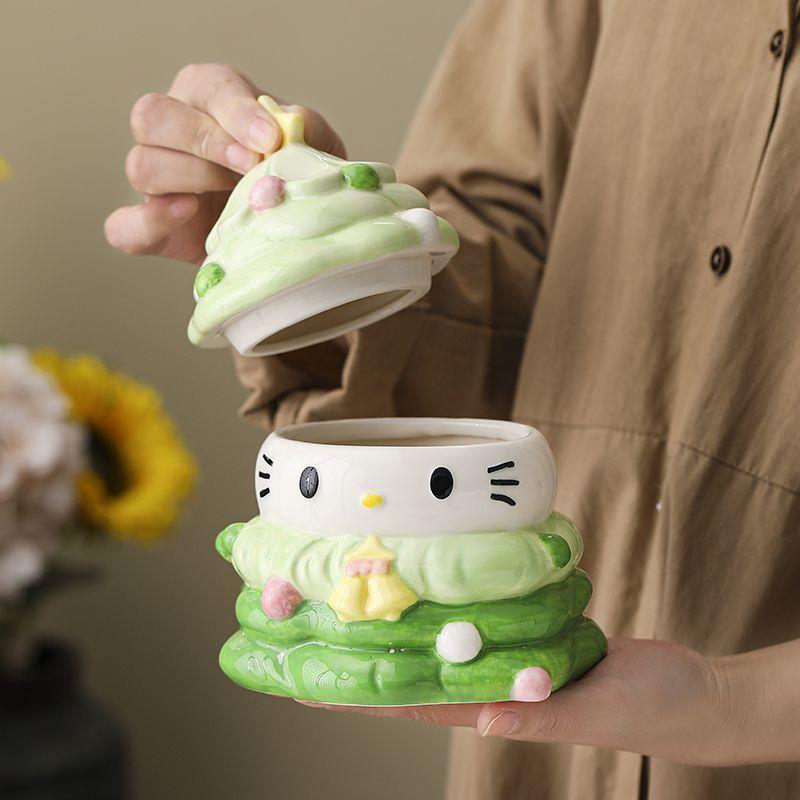 轻奢风圣诞HelloKitty储物罐陶瓷可爱收纳盒桌面摆件糖果罐少女心