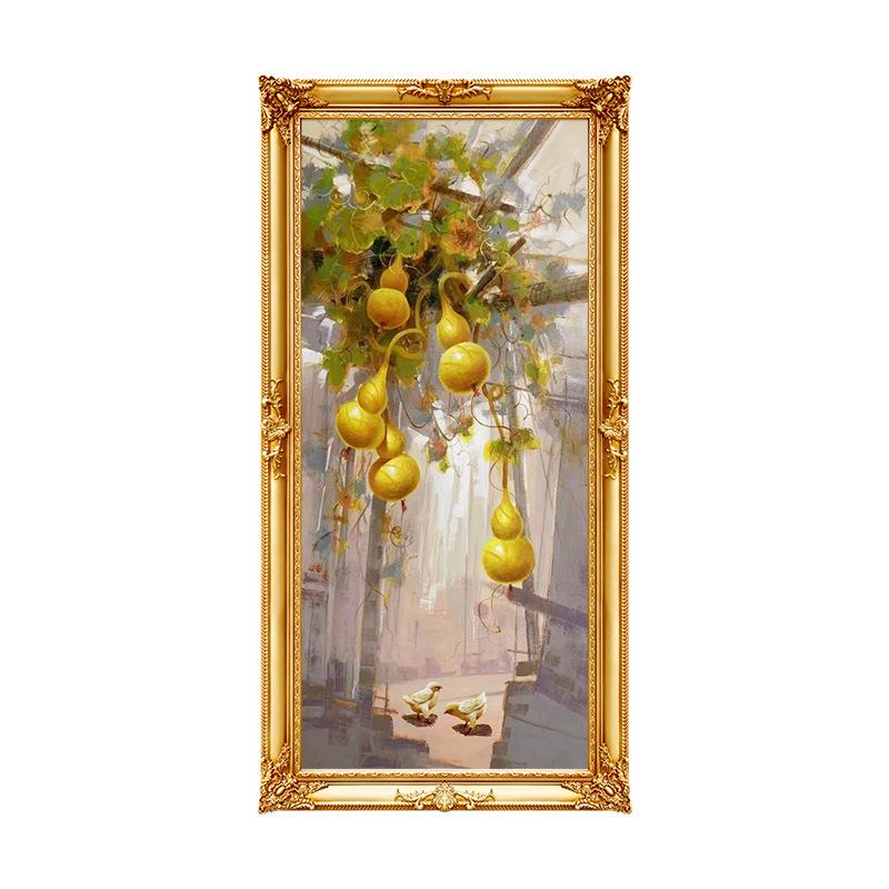 手绘油画玄关装饰画新中式美式葫芦静物挂画欧式入户走廊过道