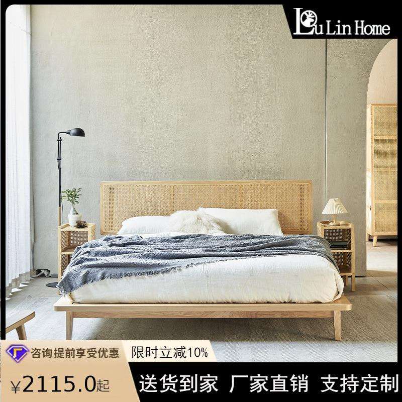 天然印尼藤编床简约现代创意卧室大床日式民宿客栈酒店实木双人床