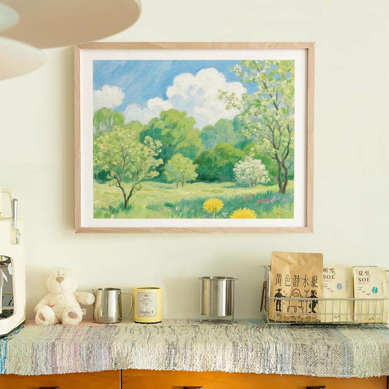 原木奶油风餐厅电表箱装饰画开关遮挡小清新客厅风景挂画卧室壁画