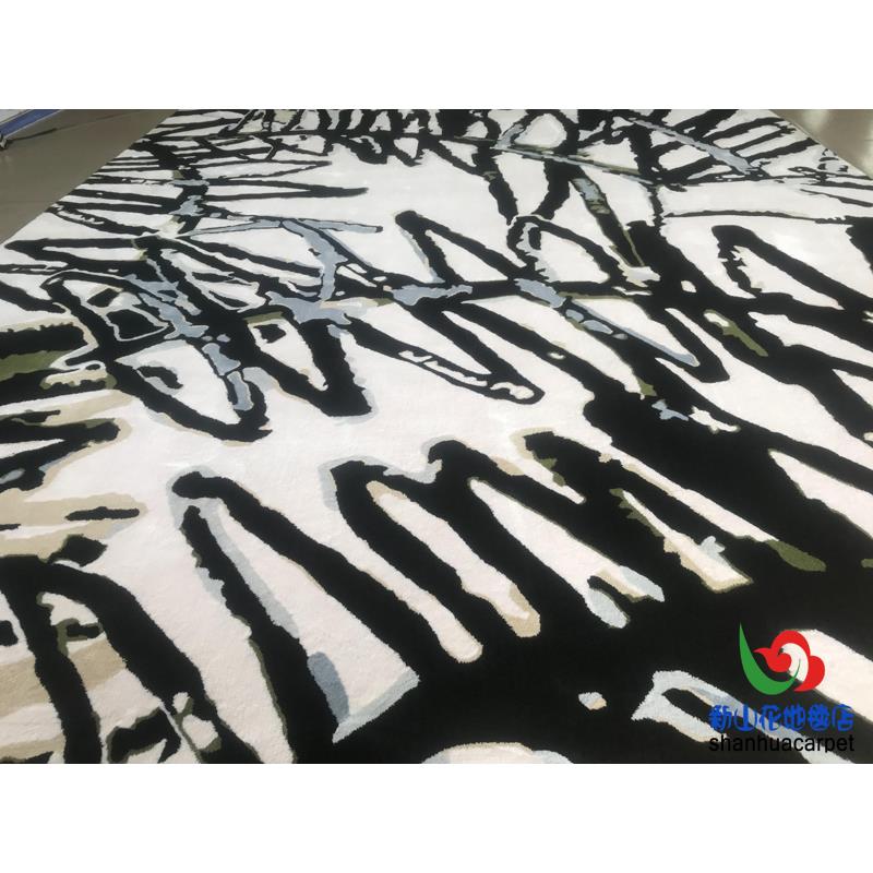新中式抽象水墨画手工进口羊毛客厅茶几地毯大厅接待室贵宾室满铺