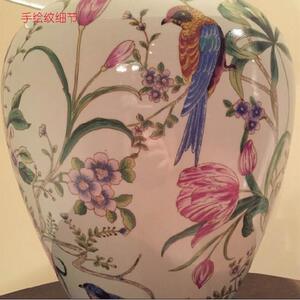 古镇宝辉明珠Coral 花鸟陶瓷台灯手绘陶瓷台灯裂纹釉客厅灯