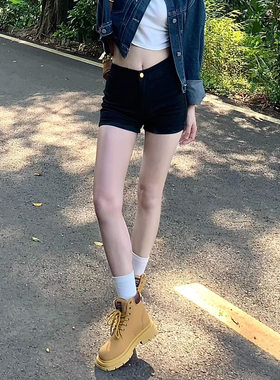 甜辣纯欲风黑色紧身牛仔短裤百搭高腰小个子百搭紧身显瘦直筒热裤