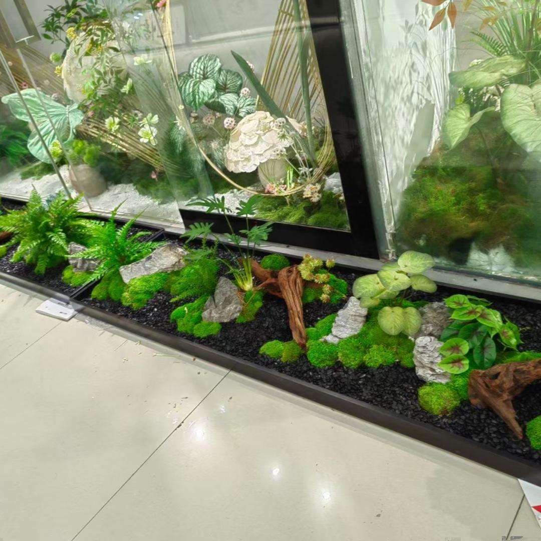 新中式玄关干景长条会议桌微景观餐桌摆件会议桌永生苔藓山石装饰