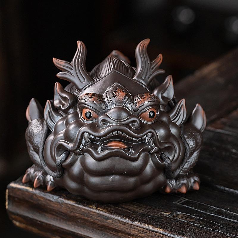 紫陶大号霸王金蟾茶宠摆件精品可养招财蟾蜍茶玩茶盘桌面装饰摆设