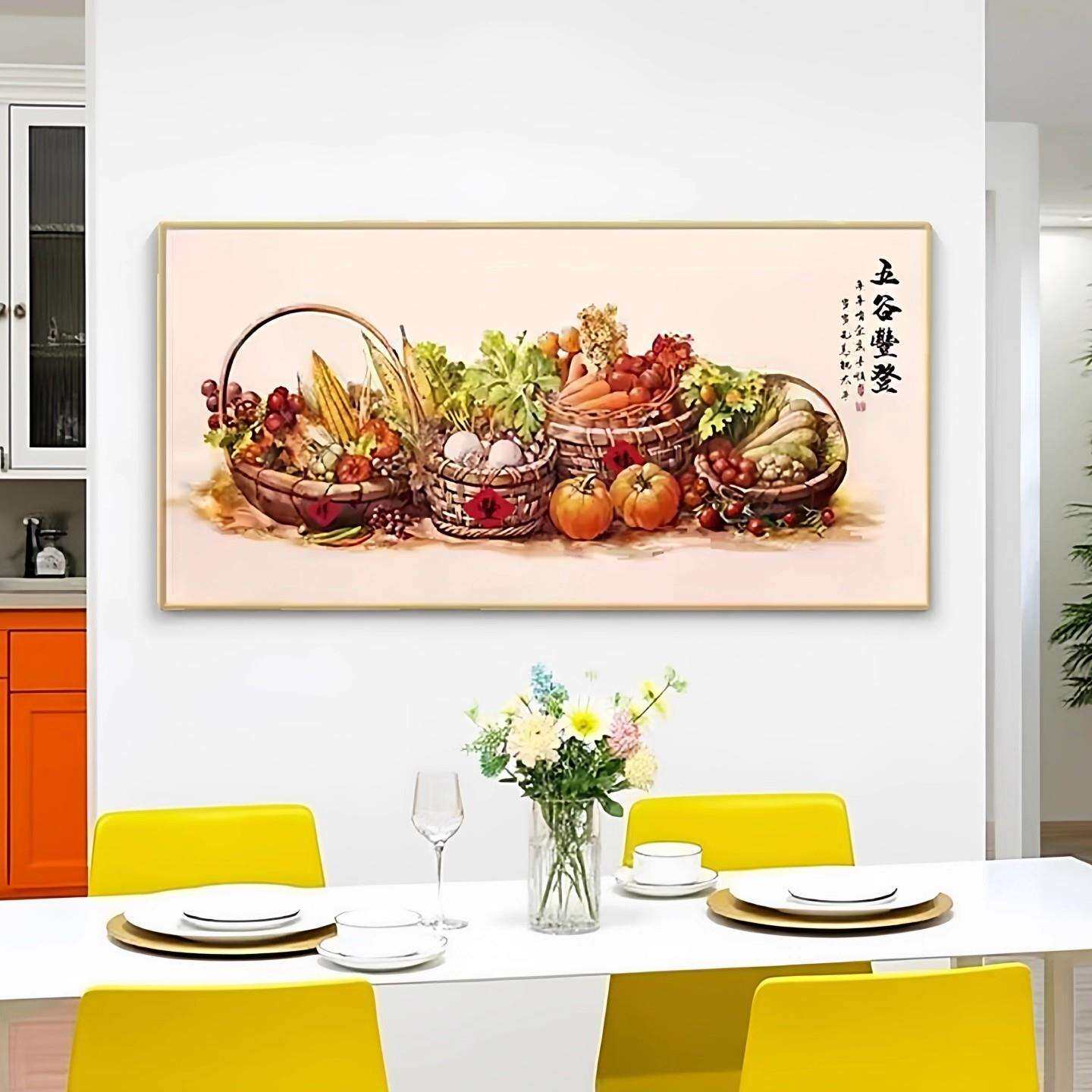 餐厅装饰画现代简约饭厅挂画穗穗平安夕厅厨房背景轻奢大气墙壁画