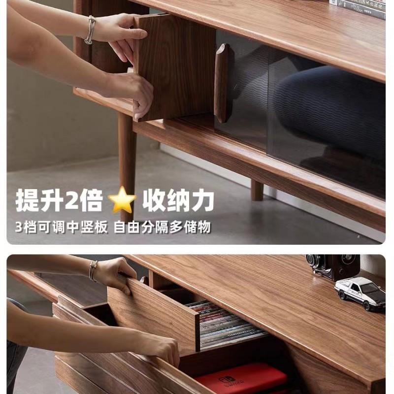 现代简约纯实木电视柜原木视听柜北美黑胡桃木地柜客厅家具北欧