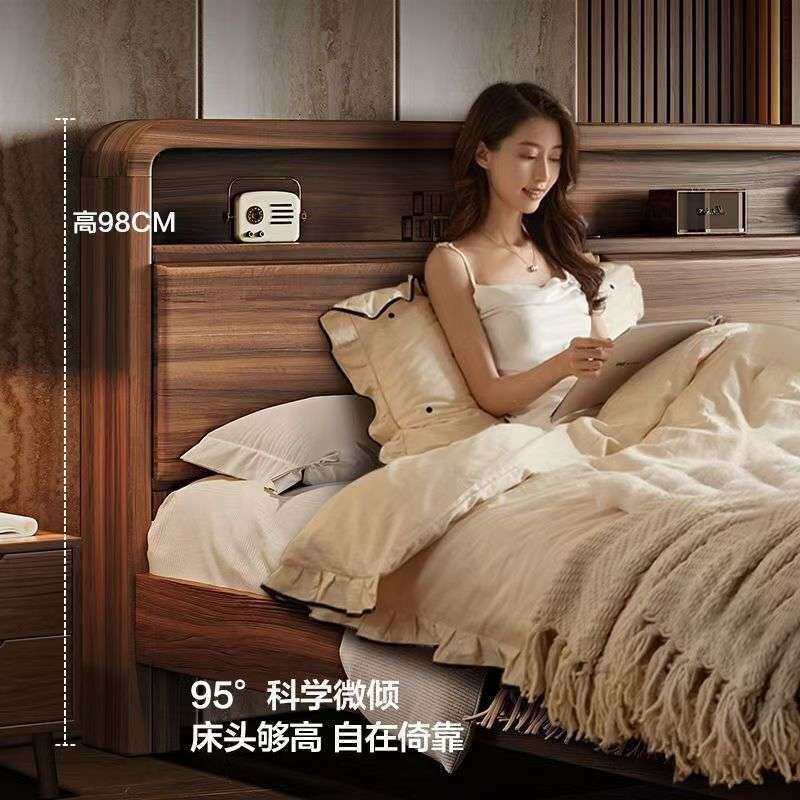 北欧黑胡桃木实木床简约主卧床1米8床双人床婚床大床1米2单人床