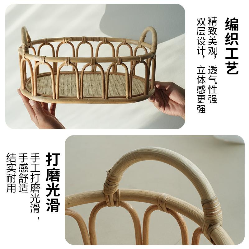 椭圆藤编纯手工编织整理桌面收纳盒储物杂物水果茶几美式编织
