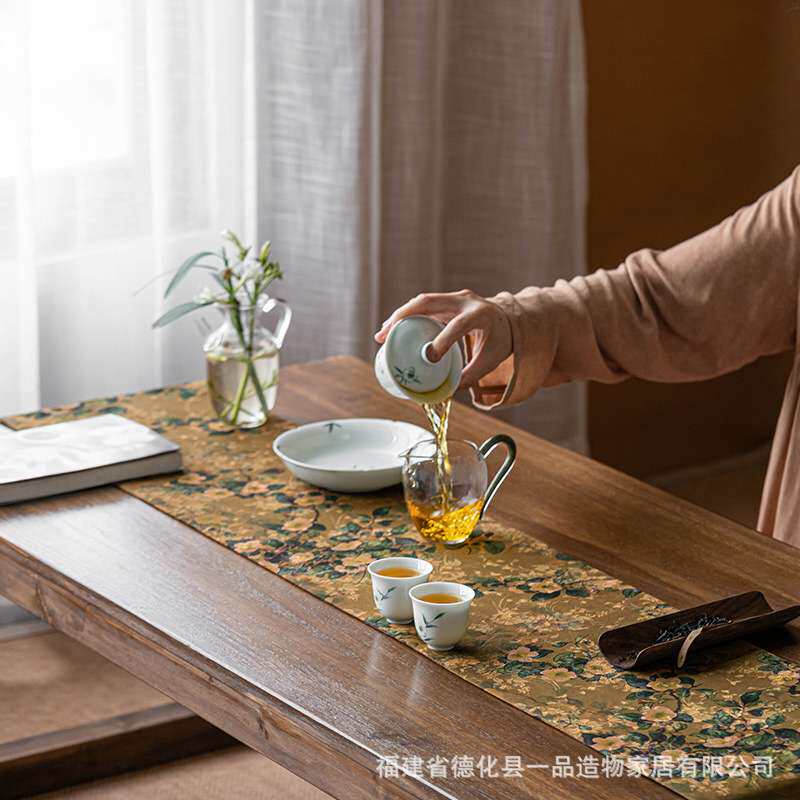 一品造物香云纱老料茶席桌布禅意双面老土布艺桌旗茶布古朴干泡垫