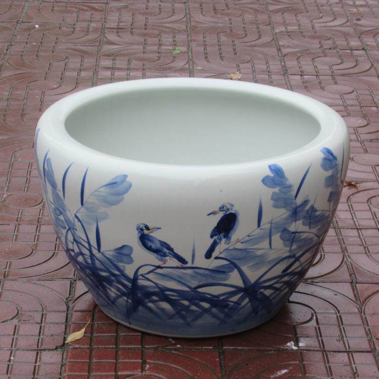 景德镇陶瓷鱼缸 手绘 芦苇花草金鱼缸 睡莲缸时尚家居摆件