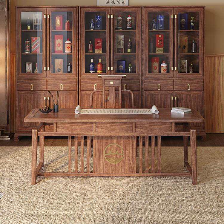 新中式胡桃木书桌椅组合办公室老板总裁大班台家用书房写字书法桌