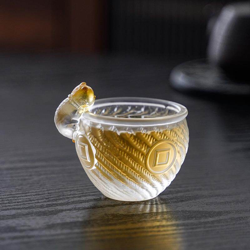 金钱御猫琉璃茶杯 囯潮大号主人杯 文创故宫猫创意水晶玻璃品茗杯